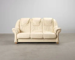 BD Möbel 3-sits lädersoffa krämfärgad