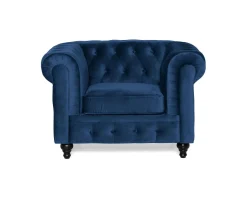 Chesterfield Lyx sammetsfåtölj blå
