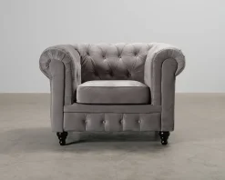 Chesterfield Lyx sammetsfåtölj grå