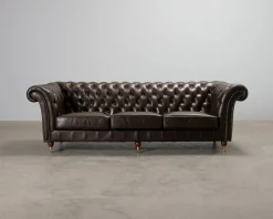 Chesterfield 3-sits skinnsoffa mörkbrun